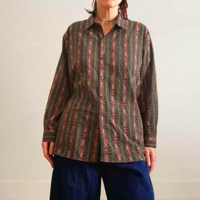 Vintage 90s MORNING STAR Paisley Ethic Stripe Blouse