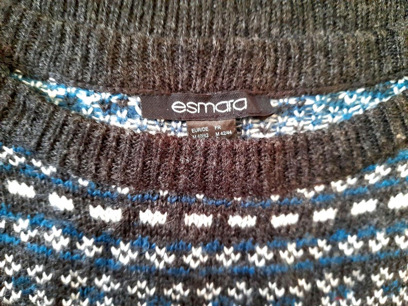 Vintage Y2K Esmara Grey White Teal Green Icelandic Slim Fit Knitted Sweater