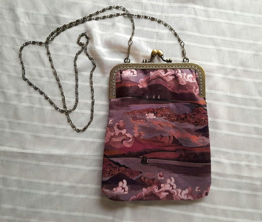 Rivers & Mountains Pink Vintage Liberty Cotton Small Clasp Fabric Bag