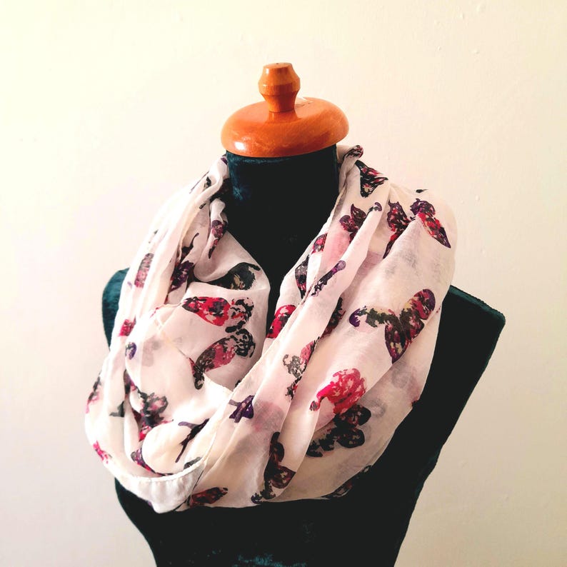 Vintage Y2k 2000s White Pink Purple Butterfly Print Snood Scarf/Shawl