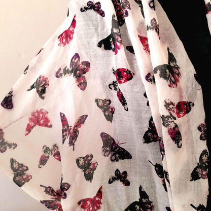 Vintage Y2k 2000s White Pink Purple Butterfly Print Snood Scarf/Shawl