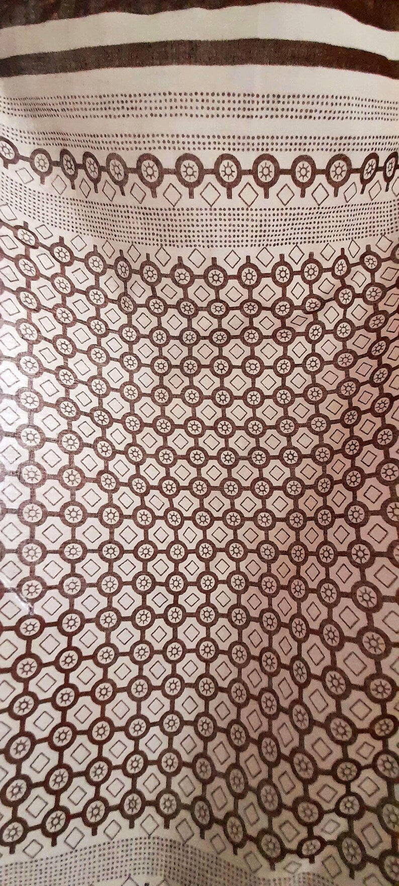 Retro Vintage 1970s Brown White Geometric Tile Print Cotton Unisex Neckerchief/Bandana/Head Scarf