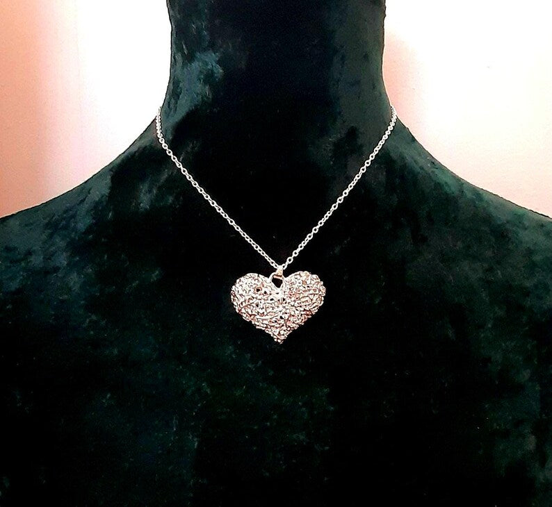 Sterling Silver Filigree Floral Vintage Heart Pendant Necklace