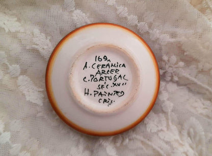 Handpainted Bird & Flowers Portuguese Ceramic Vintage Lidded Pot