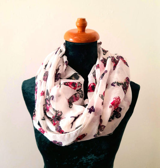 Vintage Y2k 2000s White Pink Purple Butterfly Print Snood Scarf/Shawl