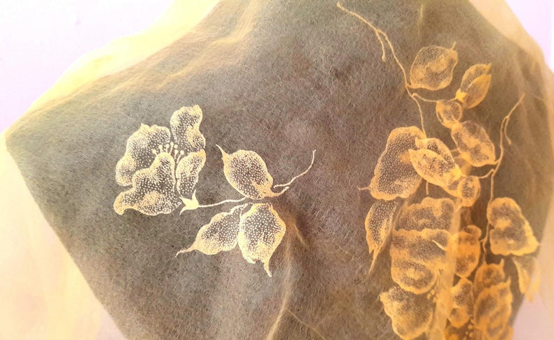 Vintage 1950s Retro Yellow Sheer Chiffon Floral Print Square Scarf