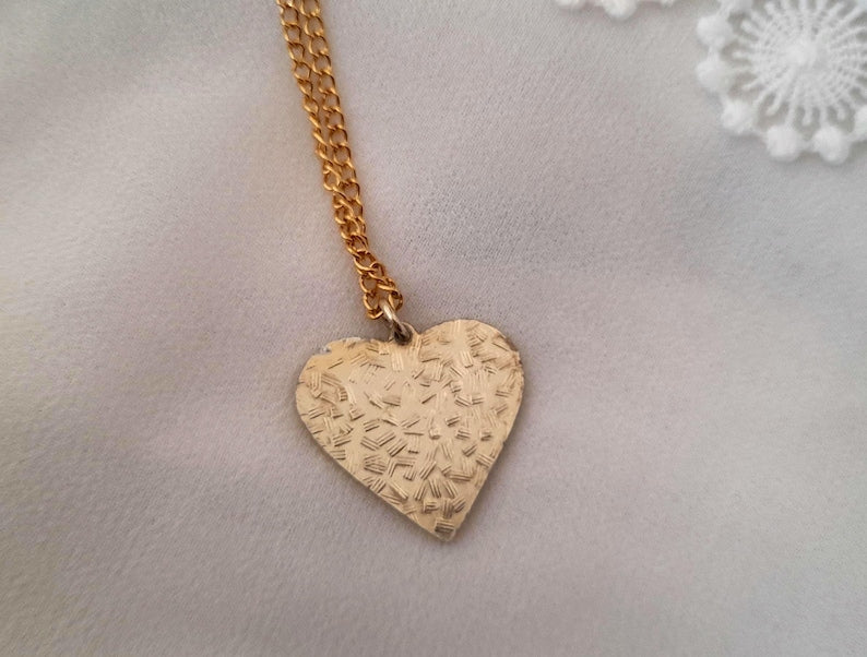 Gold Damascene Vintage 1960s Enamel Floral Heart Pendant