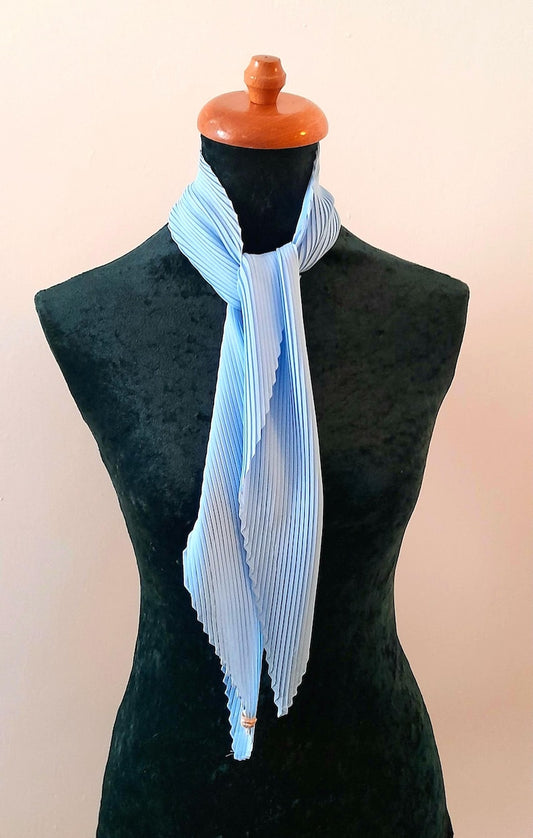 Vintage 1960s Italian Retro Mod Light Blue Crepe Chiffon Pleat Scarf