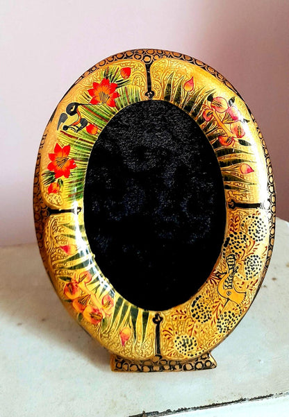 Vintage Indian Kashmir Handpainted Small Wood Velvet Picture Frame