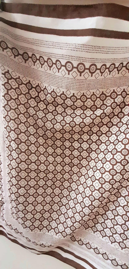 Retro Vintage 1970s Brown White Geometric Tile Print Cotton Unisex Neckerchief/Bandana/Head Scarf
