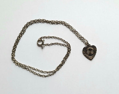 Vintage 1970s Polished Silver Plated Etched Shimmer Mandala Heart Pendant