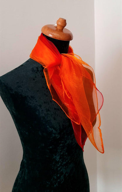 Vintage 1960s Red Orange Sheer Nylon Scarf Set