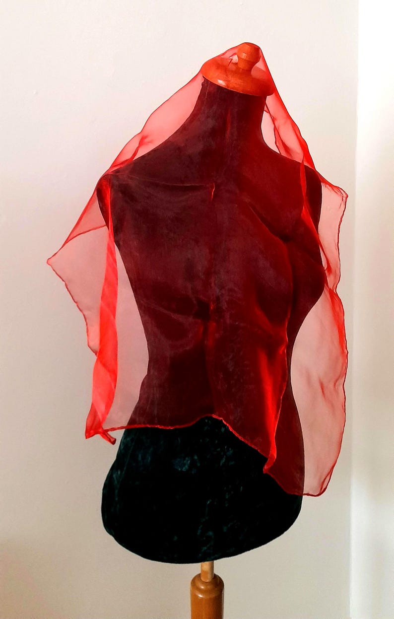 Vintage 1960s Red Orange Sheer Nylon Scarf Set