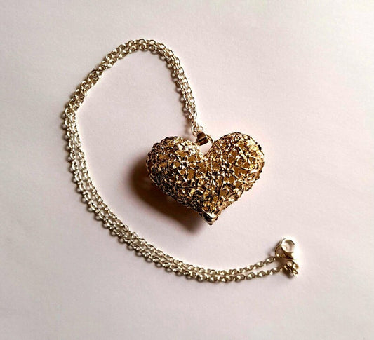 Sterling Silver Filigree Floral Vintage Heart Pendant Necklace