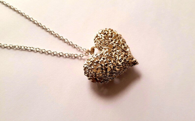 Sterling Silver Filigree Floral Vintage Heart Pendant Necklace
