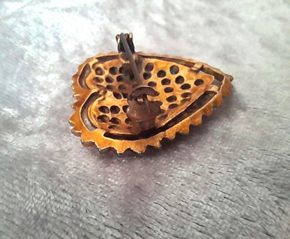 Vintage 1950s Goldtone Metal Light Blue Sparkling Studded Rhinestone Heart Pin Brooch
