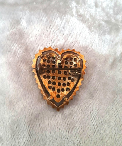 Vintage 1950s Goldtone Metal Light Blue Sparkling Studded Rhinestone Heart Pin Brooch