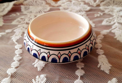 Handpainted Bird & Flowers Portuguese Ceramic Vintage Lidded Pot