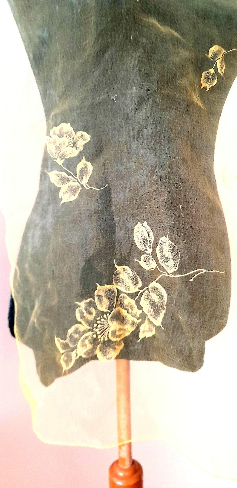 Vintage 1950s Retro Yellow Sheer Chiffon Floral Print Square Scarf