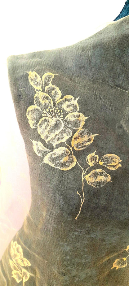 Vintage 1950s Retro Yellow Sheer Chiffon Floral Print Square Scarf