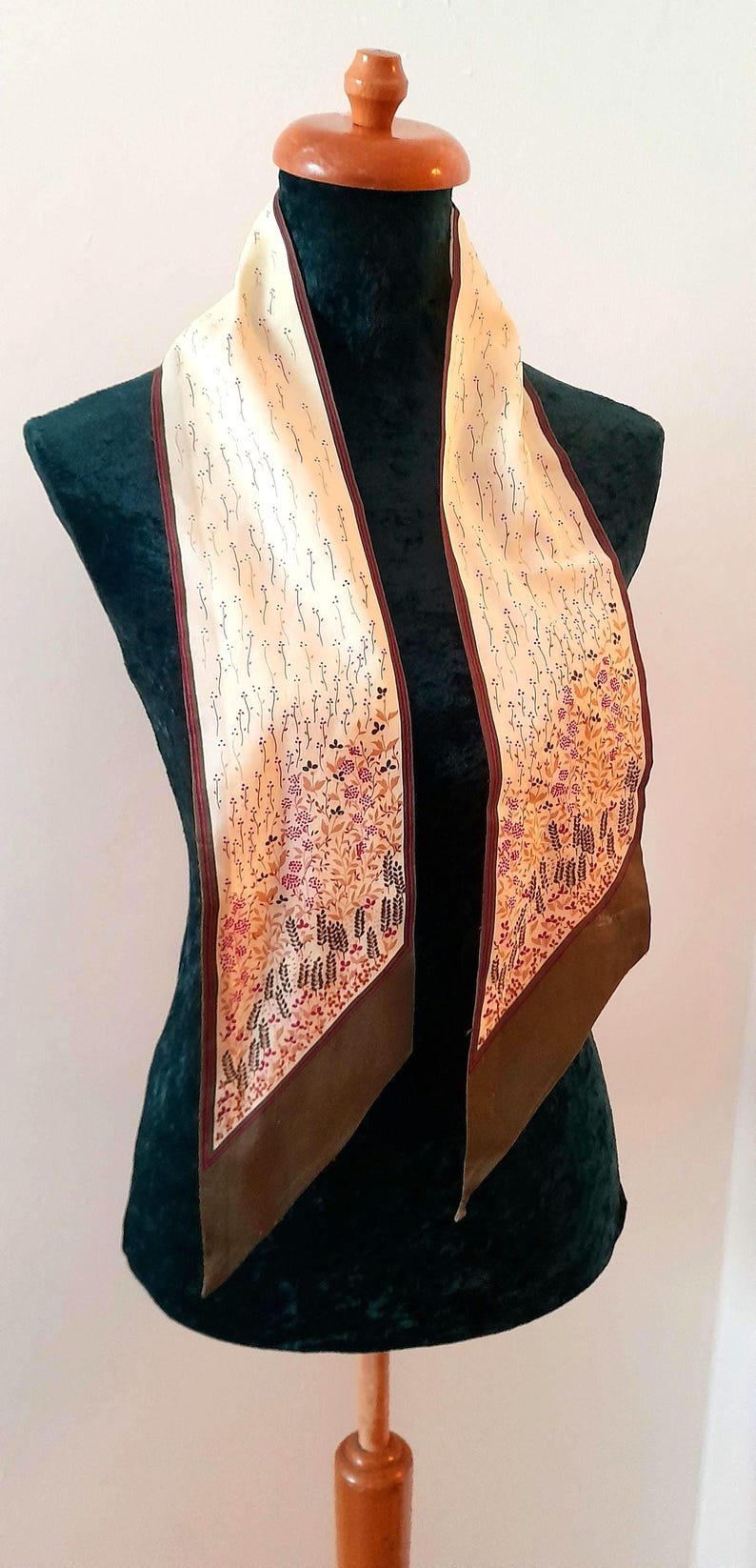 Vintage 1970s Cream Brown Pink Wildflower Print Chiffon Scarf