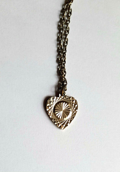 Vintage 1970s Polished Silver Plated Etched Shimmer Mandala Heart Pendant