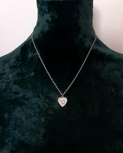 Vintage 1970s Polished Silver Plated Etched Shimmer Mandala Heart Pendant