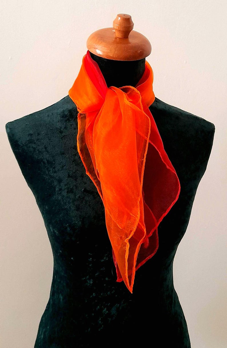 Vintage 1960s Red Orange Sheer Nylon Scarf Set