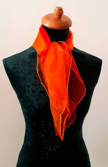 Vintage 1960s Red Orange Sheer Nylon Scarf Set