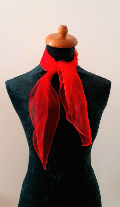 Vintage 1960s Red Orange Sheer Nylon Scarf Set