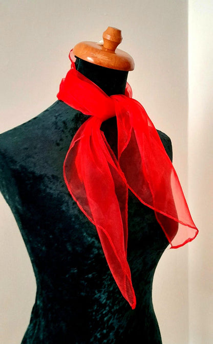 Vintage 1960s Red Orange Sheer Nylon Scarf Set