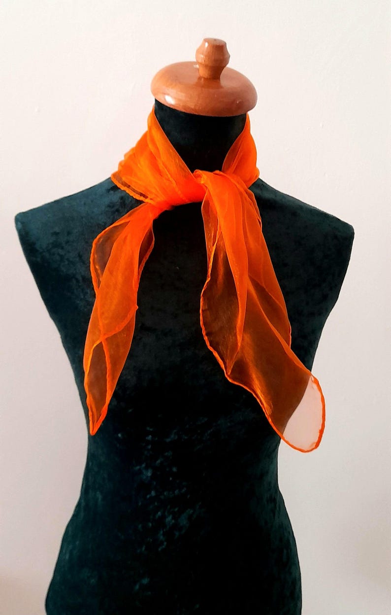 Vintage 1960s Red Orange Sheer Nylon Scarf Set