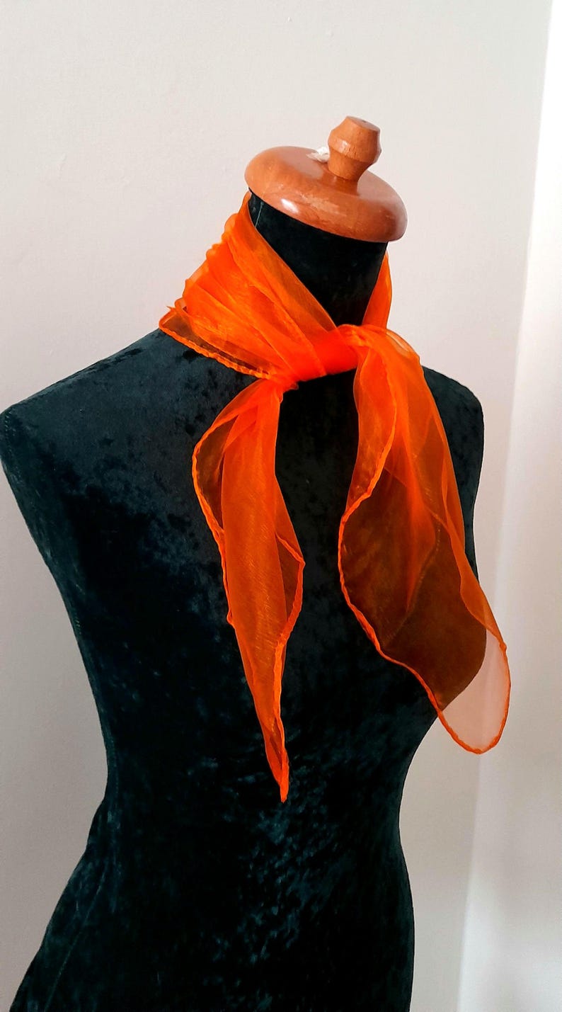 Vintage 1960s Red Orange Sheer Nylon Scarf Set