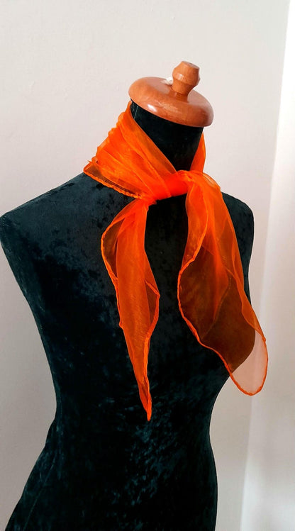 Vintage 1960s Red Orange Sheer Nylon Scarf Set