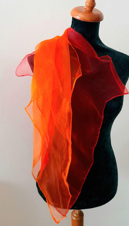 Vintage 1960s Red Orange Sheer Nylon Scarf Set