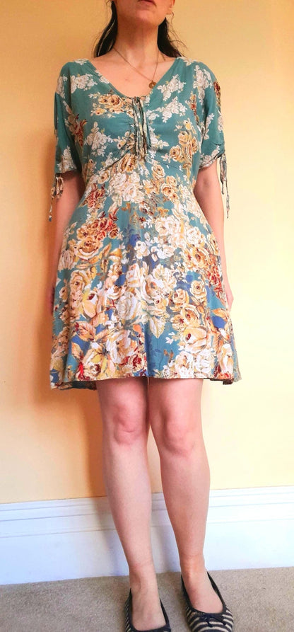Vintage Nostalgia Sage Green Gold Rose Tea Dress