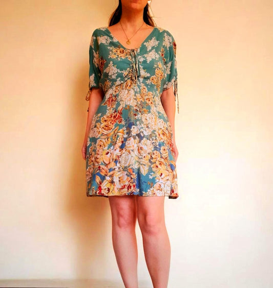Vintage Nostalgia Sage Green Gold Rose Tea Dress