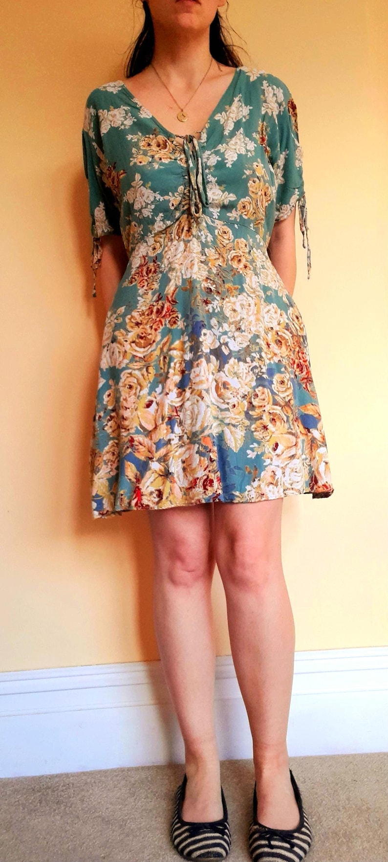 Vintage Nostalgia Sage Green Gold Rose Tea Dress