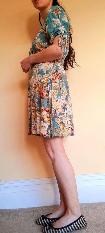 Vintage Nostalgia Sage Green Gold Rose Tea Dress
