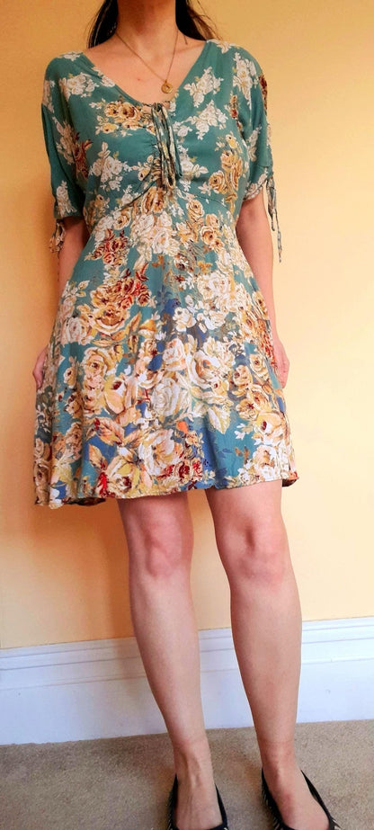 Vintage Nostalgia Sage Green Gold Rose Tea Dress
