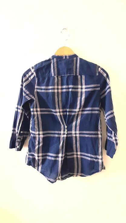 Vintage Y2K HOLLISTER Navy White Pink Check Plaid Frill Cotton Blouse