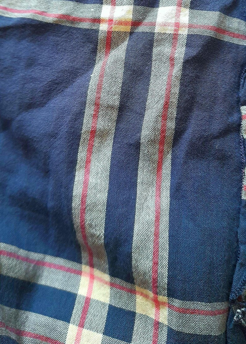 Vintage Y2K HOLLISTER Navy White Pink Check Plaid Frill Cotton Blouse