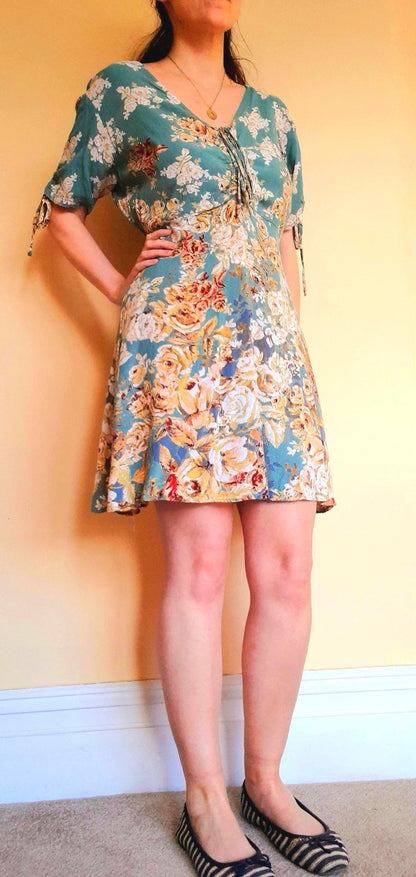 Vintage Nostalgia Sage Green Gold Rose Tea Dress