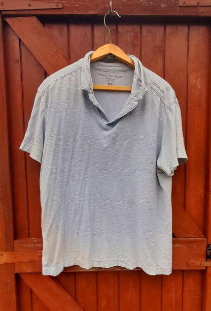 Calvin Klein Seafoam Grey Embroidered Cotton Polo Shirt