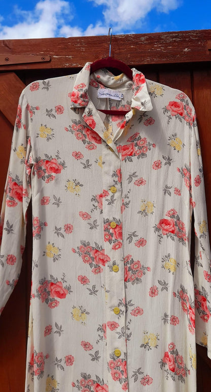 Vintage Retro 1960s SASPERILLA Pink Floral Mini Shirt Dress