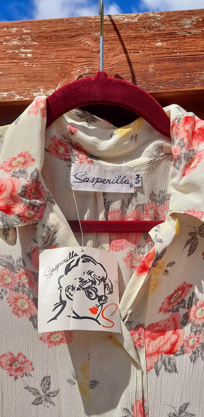 Vintage Retro 1960s SASPERILLA Pink Floral Mini Shirt Dress