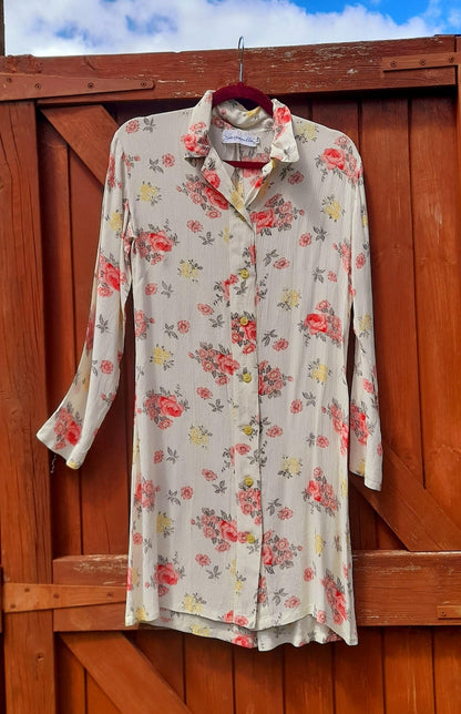 Vintage Retro 1960s SASPERILLA Pink Floral Mini Shirt Dress