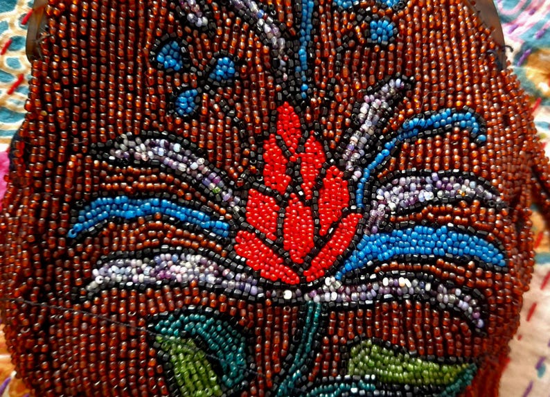 Restored Antique 1930s Multicoloured Flower Glass Beaded Clasp Bag