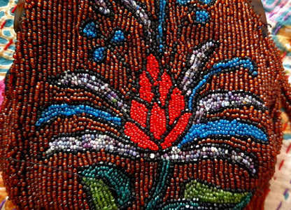 Restored Antique 1930s Multicoloured Flower Glass Beaded Clasp Bag