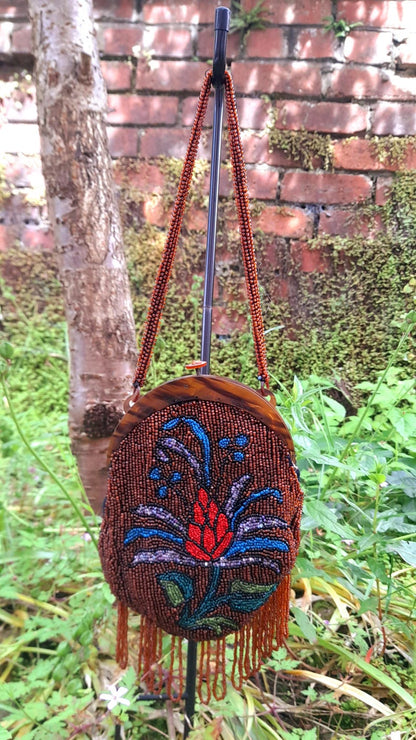 Restored Antique 1930s Multicoloured Flower Glass Beaded Clasp Bag